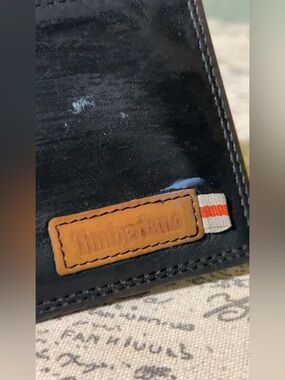 Timberland Black Leather Card Wallet with Brown Logo Panel